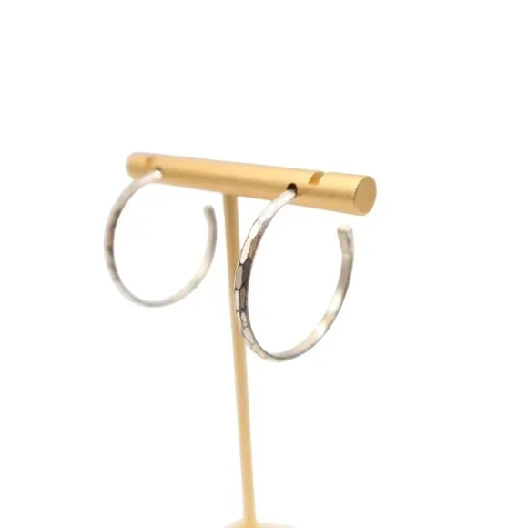 Sterling Silver 925 Faceted Hoop Earrings 1" Classic Preppy Post Pierced - Picture 4 of 7